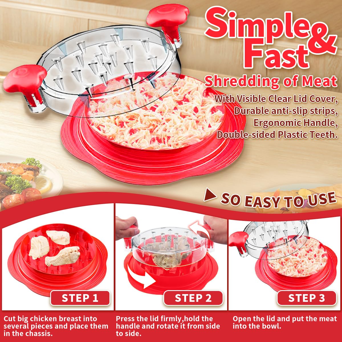 Chicken Shredder, Large Chicken Breast Shredder Tool Twist, 25cm Visible Meat Shredder Machine, Chicken Shredder Tool Twister - Image 4
