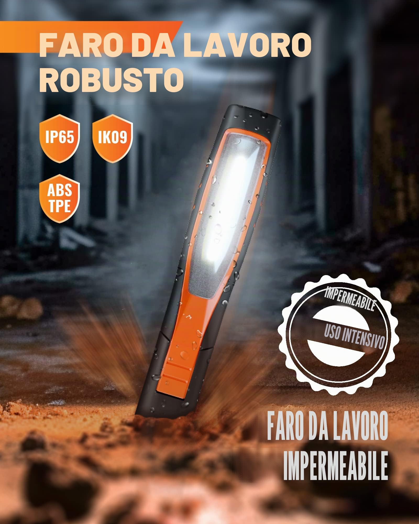 ENUOTEK Lampada da Lavoro Torcia, IP65 Ispezione a LED COB 7W, Ricaricabile Portatile Officina Piu Potente Senza Fili, con Batterie al Litio 2600mAh, Due Fonti di Illuminazione e Magneti Potenti
