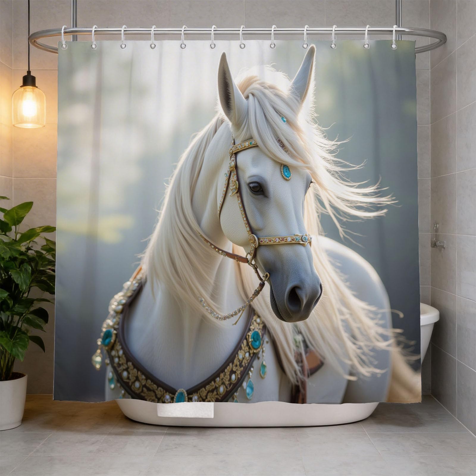Hongduo 3D Horse Animal Shower Curtain for Stalls Bathtubs Horse Bathroom Decor Shower Curtain Set Polyester Fabric Waterproof 200x200cm/79X79 Inch with Hooks