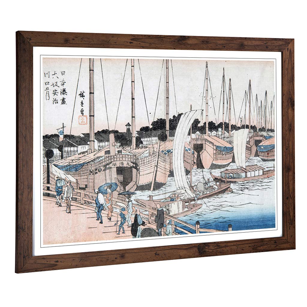 Big Box Art Framed Print of Hiroshige Japanese Oriental (34) Design | Wall Art Picture | Home Decor for Kitchen, Living Room, Bedroom, Hallway, Walnut, A2 / 24.5x18 Inch / 62x45cm