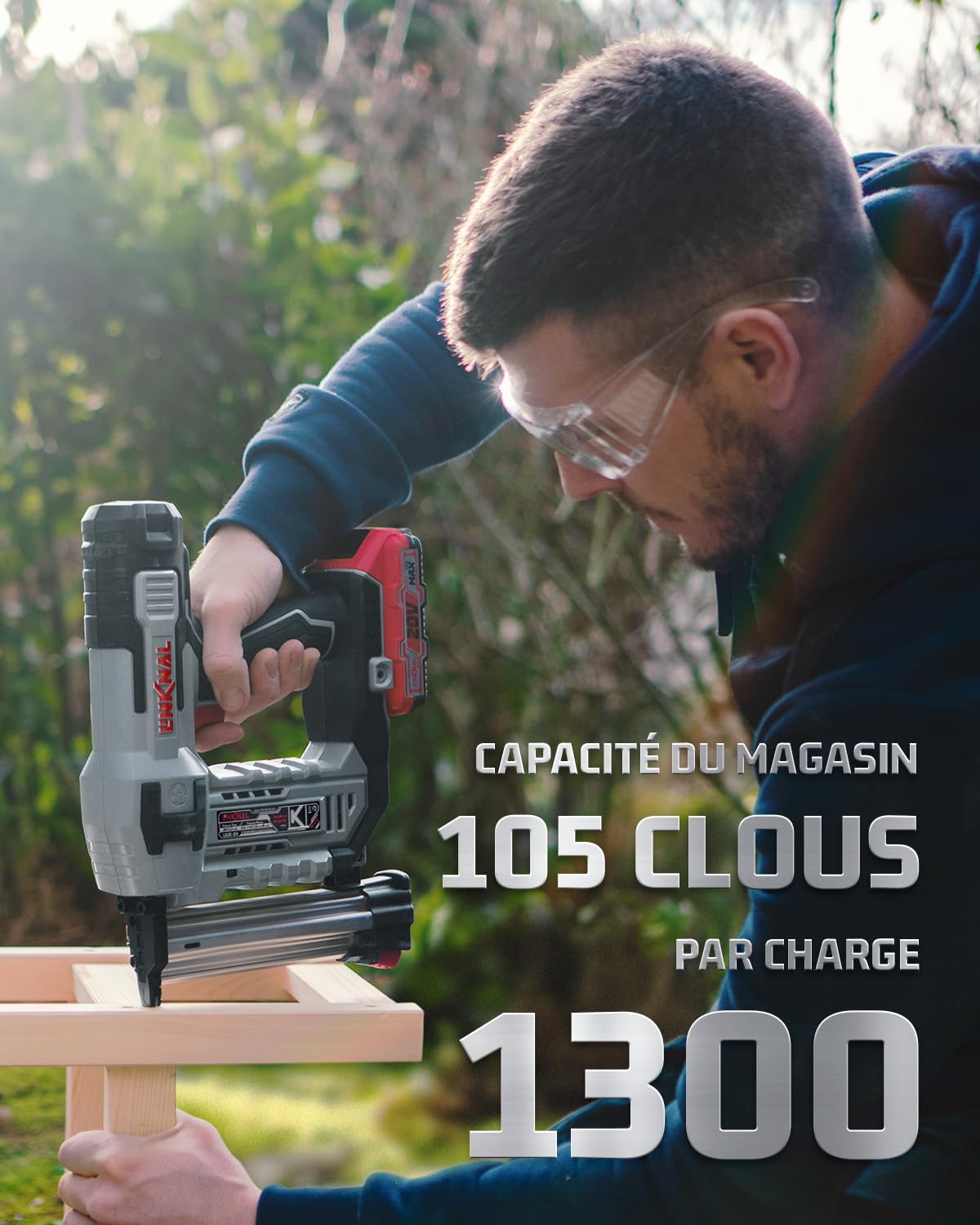 Pistolet à Clous Électrique, Cloueur Sans Fil LINKNAL Alimenté par Batterie, 18 Gauge, 2 Batteries Li-ion 20V MAX, Chargeur et 1000 Clous Inclus (L820-BN)
