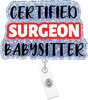 Nurse Badge Reel Retractable Nursing Student Funny Badge Holder with ID Clip Accessories Certified Surgeon Babysister CNA RN Medical Assistant Name Badge Clip Glitter Acrylic ID Card Yh57T