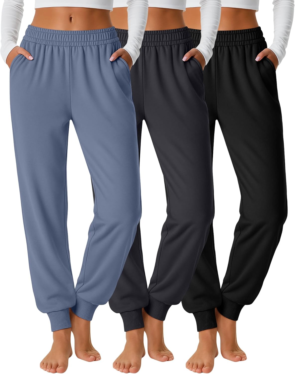 Oakgarden 3 Pack Women's Joggers Pants, Cozy High Waist Sweatpants Tapered Drawstring Yoga Casual Lounge Pants with Pockets