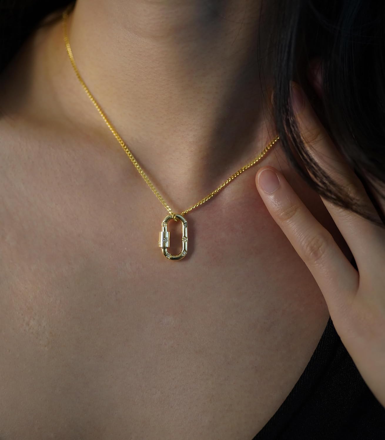 ANYGOLDS 14K Solid Gold Oval Paperclip Charm Pendant Connector Diamond Enhancer Connector for Jewelry - Durable Charm Holder & Extender - Perfect for Minimalist Design - Sold as a Single