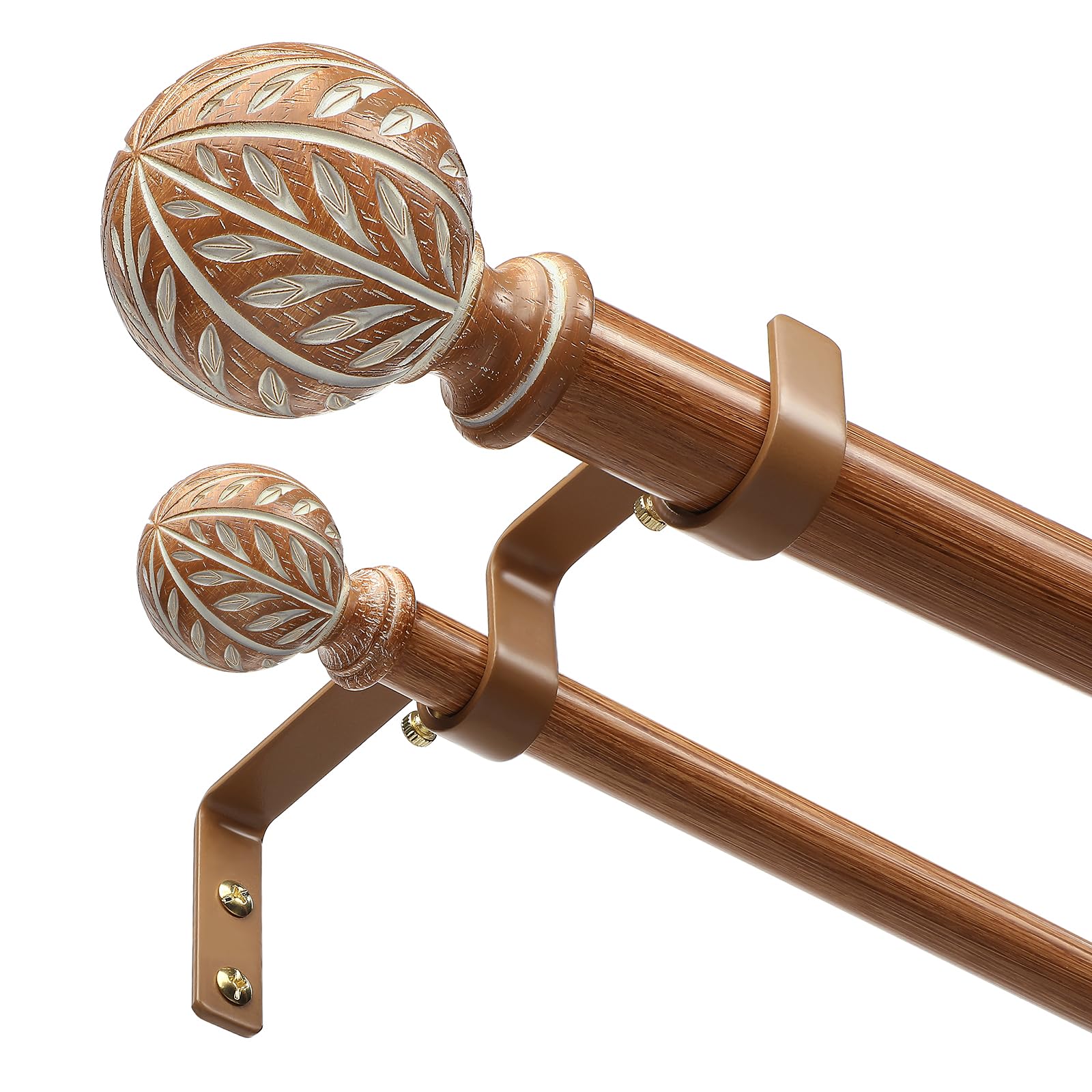 Photo 1 of Wolistsa Boho Decorative Double Curtain Rod, 36-153 Inch, Wood Grain