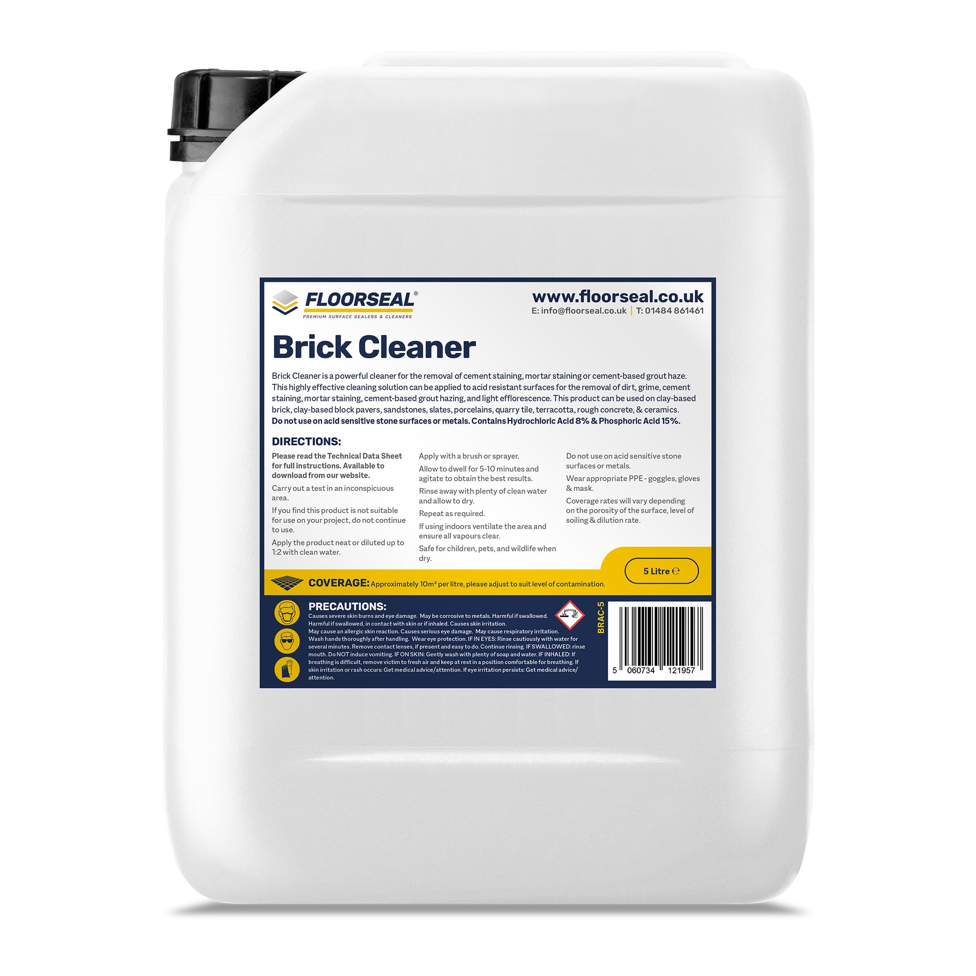 Floorseal Brick Cleaner - High Strength Brick Acid - Easily Removes Efflorescence & Mortar Staining (5 Litre)