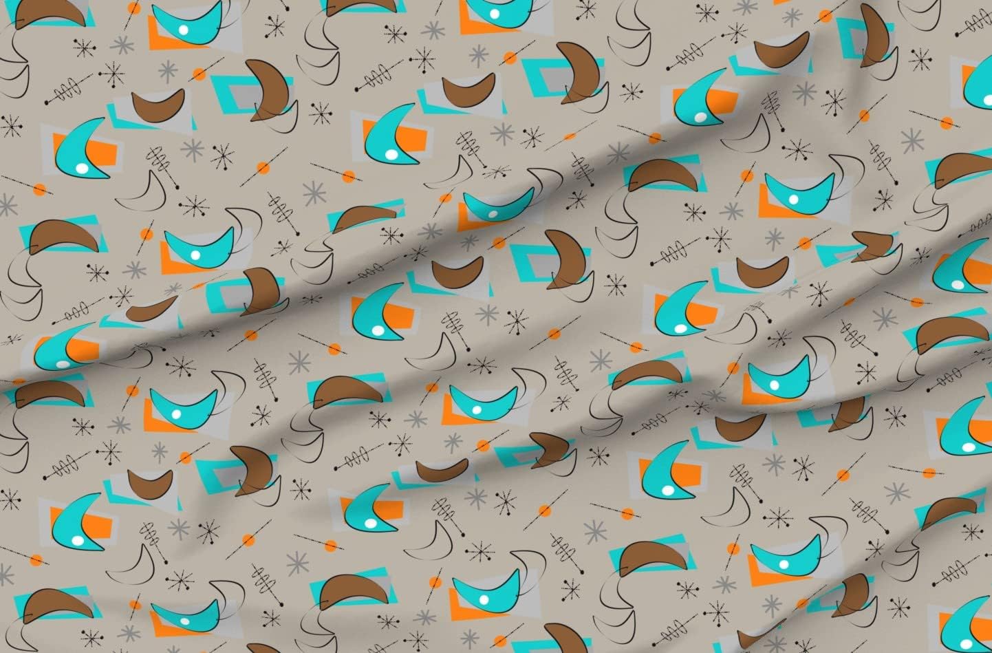 Spoonflower Fabric - Boomerangs Mid Century Modern Atomic Era Inspired Retro Pattern Printed on Organic Cotton Sateen Fabric by The Yard - Sewing Quilting Apparel Home Decor