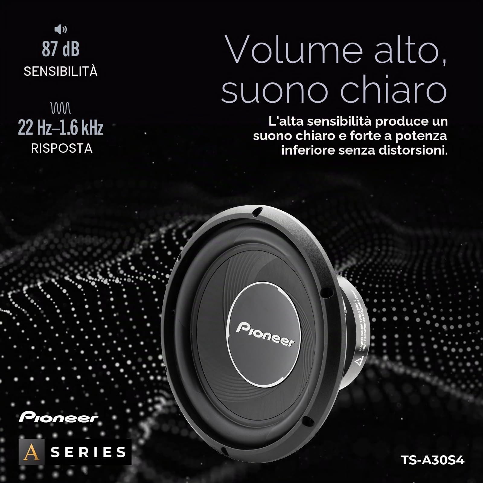 PIONEER Subwoofer TS-A30S4 (1.400 W), membrana IMPP da 30 cm/12", per un suono potente, potenza in uscita continua 400 W, nero