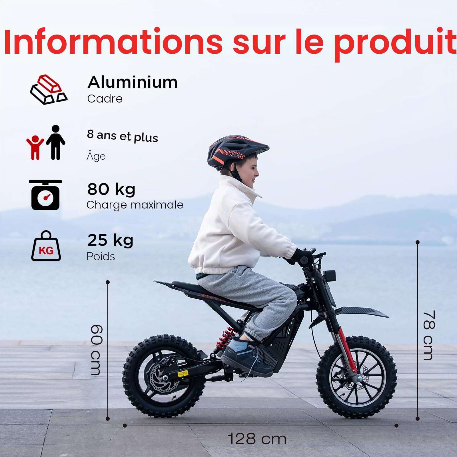 HITWAY Moto Cross Électrique Enfant 14" - Moteur 400W, Batterie 36V 10.4Ah, 3 Vitesses (10/15/25 km/h), Autonomie 30-45 km, Double Suspension, Pneus Tout-Terrain - Dès 8 Ans (Gris-Noir)