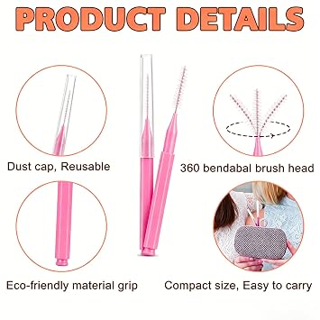 100 Pcs Micro Eyebrow Brush with Cap, Spoolie Lash Comb, Lift Tools for Brow & Eyelash Extensions, Lamination (pink)