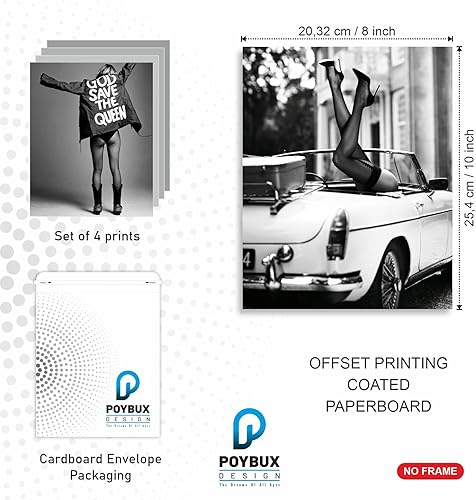 Miniatura 2 de PoyBux Design Juego de 4 pósteres artísticos de pared de moda, sin marco (8 x 10 pulgadas), diseño vintage en blanco y negro, arte pop retro,