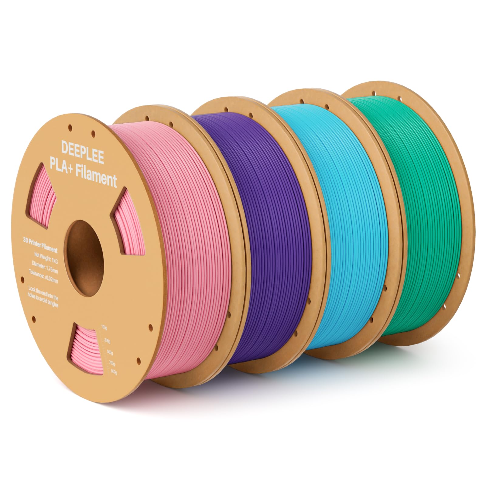 DEEPLEE Filamento PLA+ 1.75mm, Resistenza e Tenacità, Set 4 Colori, 4kg | Set 4 colori: Rosa, Viola, Azzurro, Verde Acqua, 4kg, precisione ±0.02mm, compatibile con stampanti 3D FDM