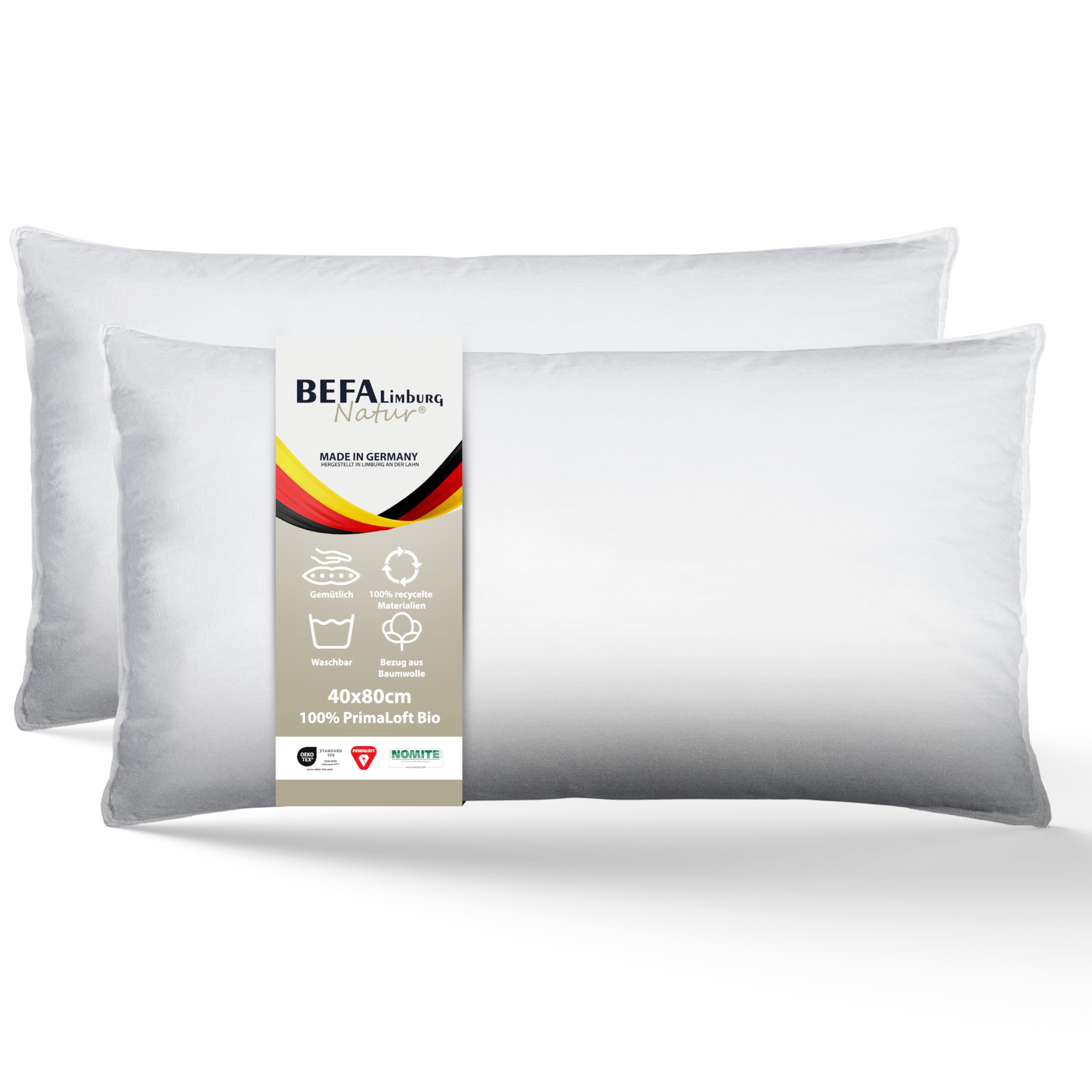 BEFA NATUR Made in Germany Hoofdkussen 40x80 cm, met Primaloft