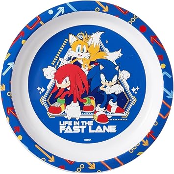 Sonic The Hedgehog Kids 5 Piece Dinnerware Set - Plate, Bowl, Cup, Fork + Spoon. Safe Durable Plastic Home or Picnic Set - Official, Blue