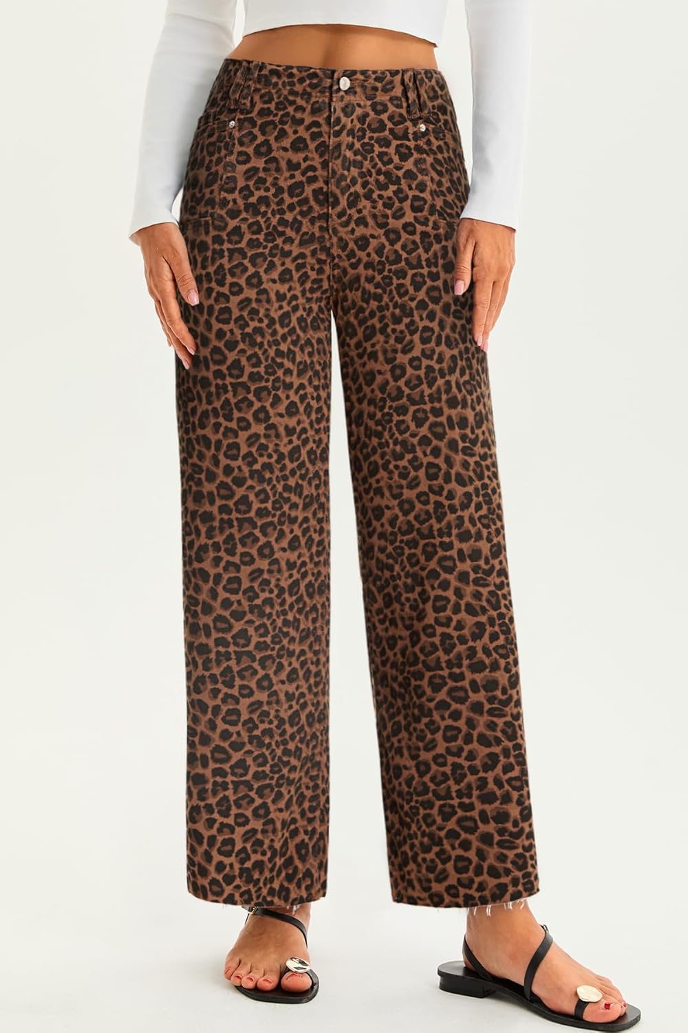 Cicy Bell Womens High Waisted Cropped Jeans Trendy Stretchy Baggy Straight Leg Raw Hem Capri Denim Pants - Image 2