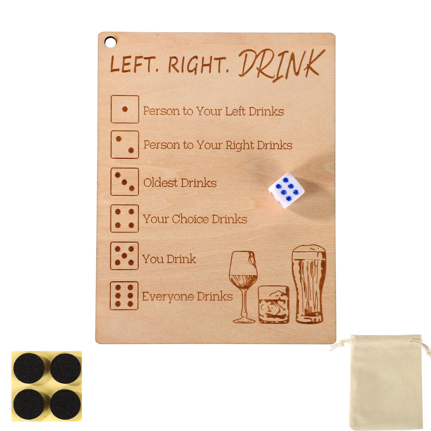 lasuroa Left Right Drink Drinking Game, Drinking Bar Dice Game with Wooden Board Party Drinking Games for Adults Drinking Game Left Right Center Funny Social and Interactive Board Game for Adults