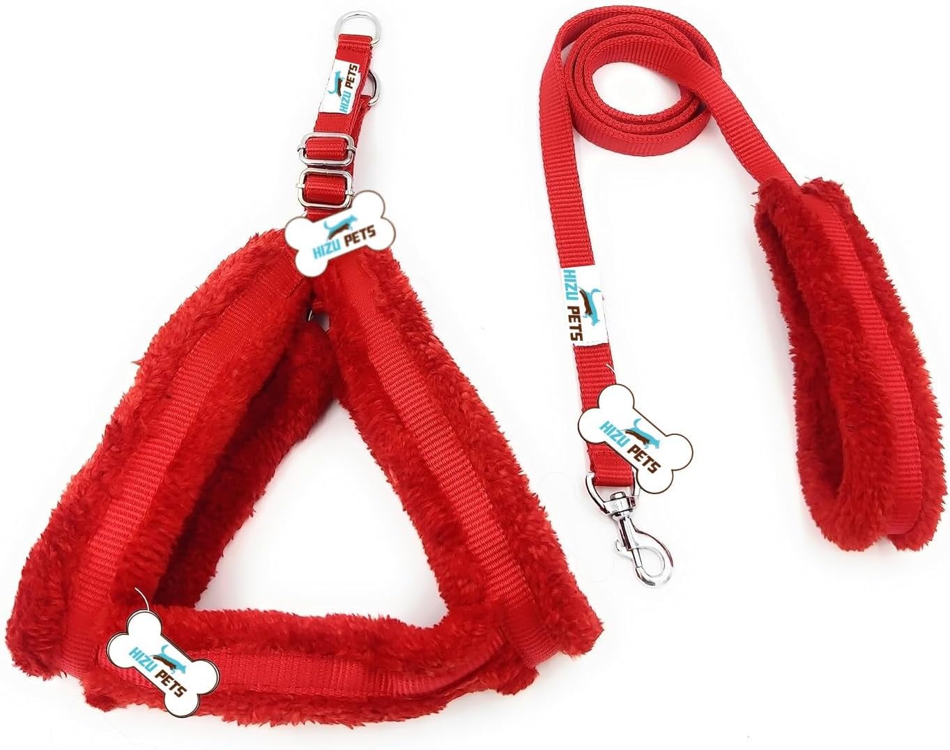 Hizu Pets Dog Harness Pet Supplies Soft and Cosy Vest Harness Dog Harness Luxury Dog Fur Nylon (Color May Vary) 1 Piece (Harness & Leash (Set), Large Size Adjustable : 26-32inch)