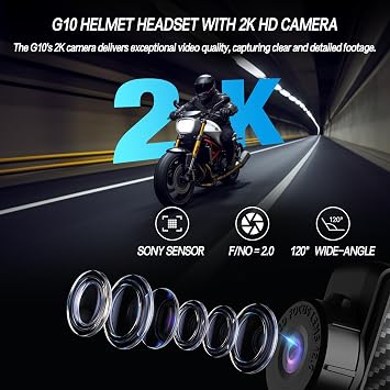 TNICER Motorcycle Bluetooth Headset with Camera G10 Motorcycle Camera with EIS Helmet Bluetooth Headset 8-Way 1000m WiFi Recording Intercom with 64G Card