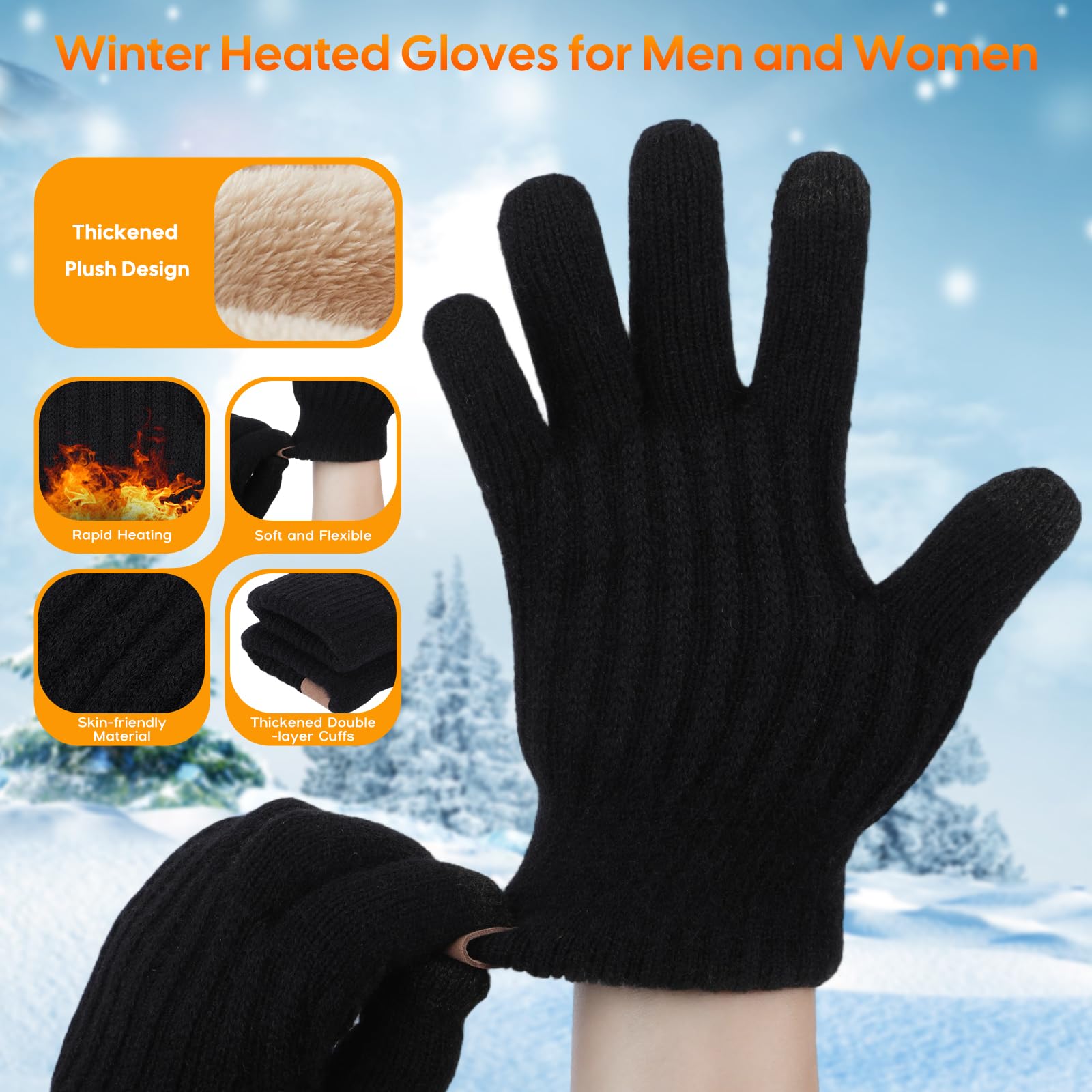 Guantes Calefactables USB para Pantalla Táctil 3 Temperaturas Felpa Gruesa Trabajo Frío Esquí Senderismo Regalo