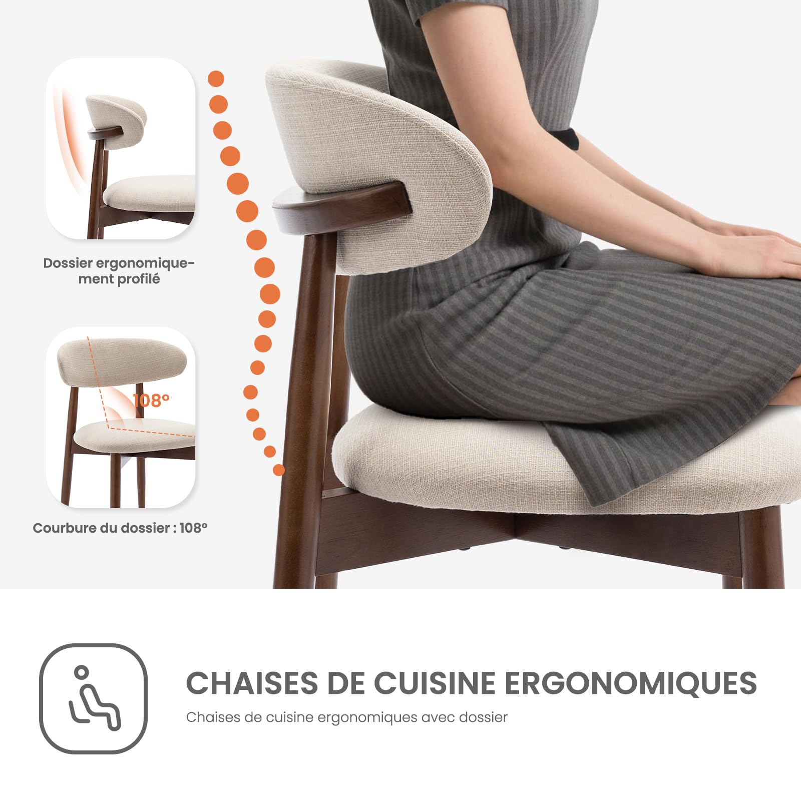 COLAMY Chaise de Cuisine en Set de 4, Chaises à Manger Modernes avec Dossier Rigide, Chaises de Salle à Manger en Tissu avec Pieds en Bois pour Salle à Manger, Cuisine, Restaurant, Beige