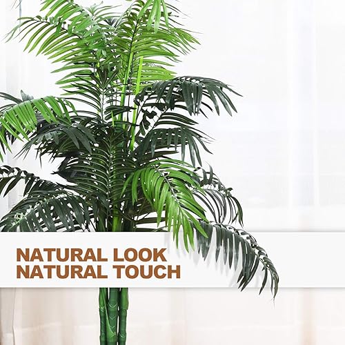 Miniatura 6 de Goplus Palmera artificial, planta tropical de vegetación falsa en maceta de 3.5 pies de alto, árbol de suelo sintético para decoración de interiores