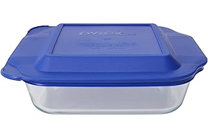Pyrex 8 Inch Square Glass Baking Dish with Blue Lid