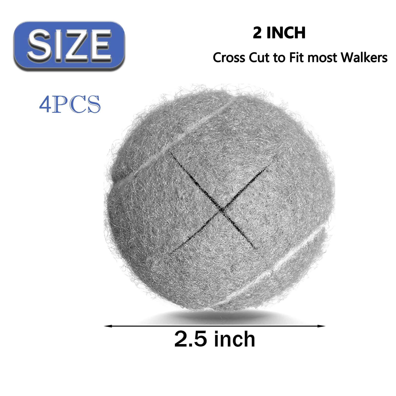 Tennis Balls for Walkers, Pre Cut Walker Glide Balls for Chairs, Desks, Furniture Legs and Floor Protection, Heavy Duty Long Lasting Felt Pad Glide Coverings - 4PCS Gray