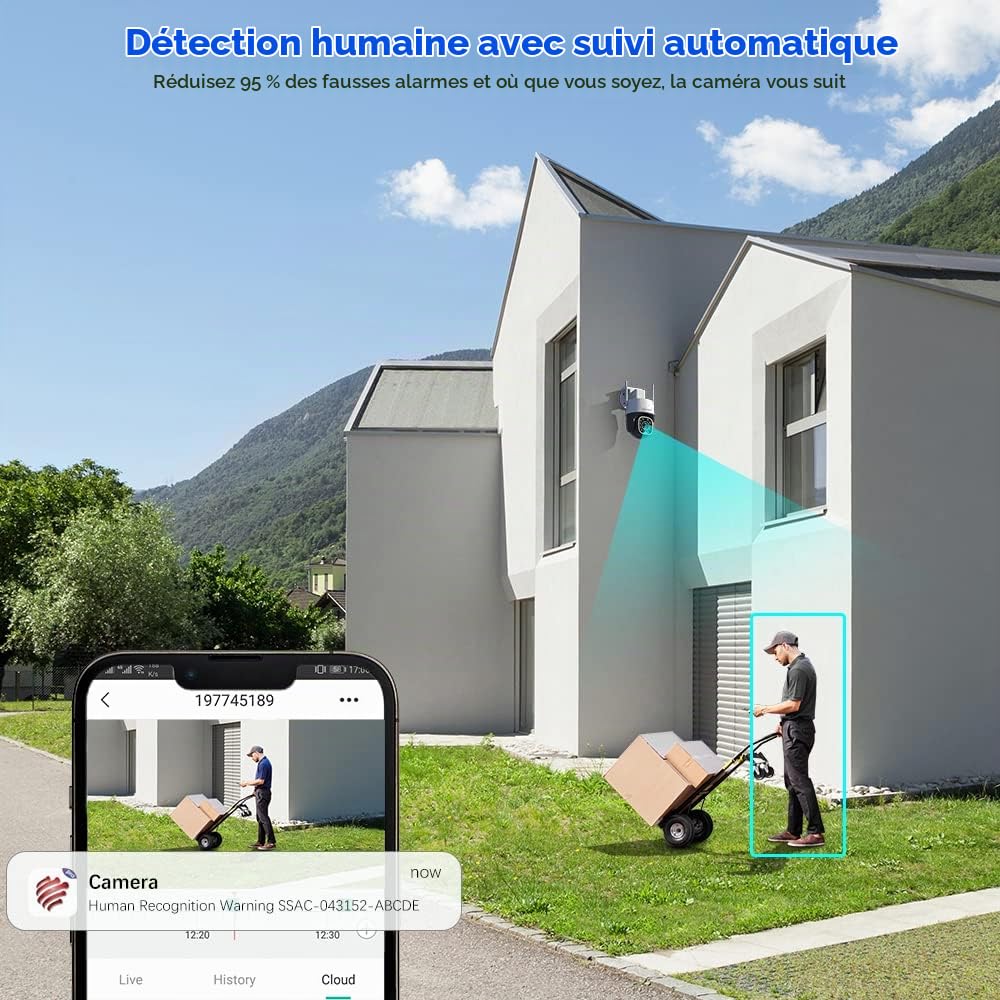 Ctronics 3G/4G LTE Caméra Surveillance Extérieure PTZ Caméra IP avec Carte SIM Incluse 355° 90° Rotation Vision Nocturne Couleur Détection Humaine Suivi Automatique Audio Bidirectionnel IP66