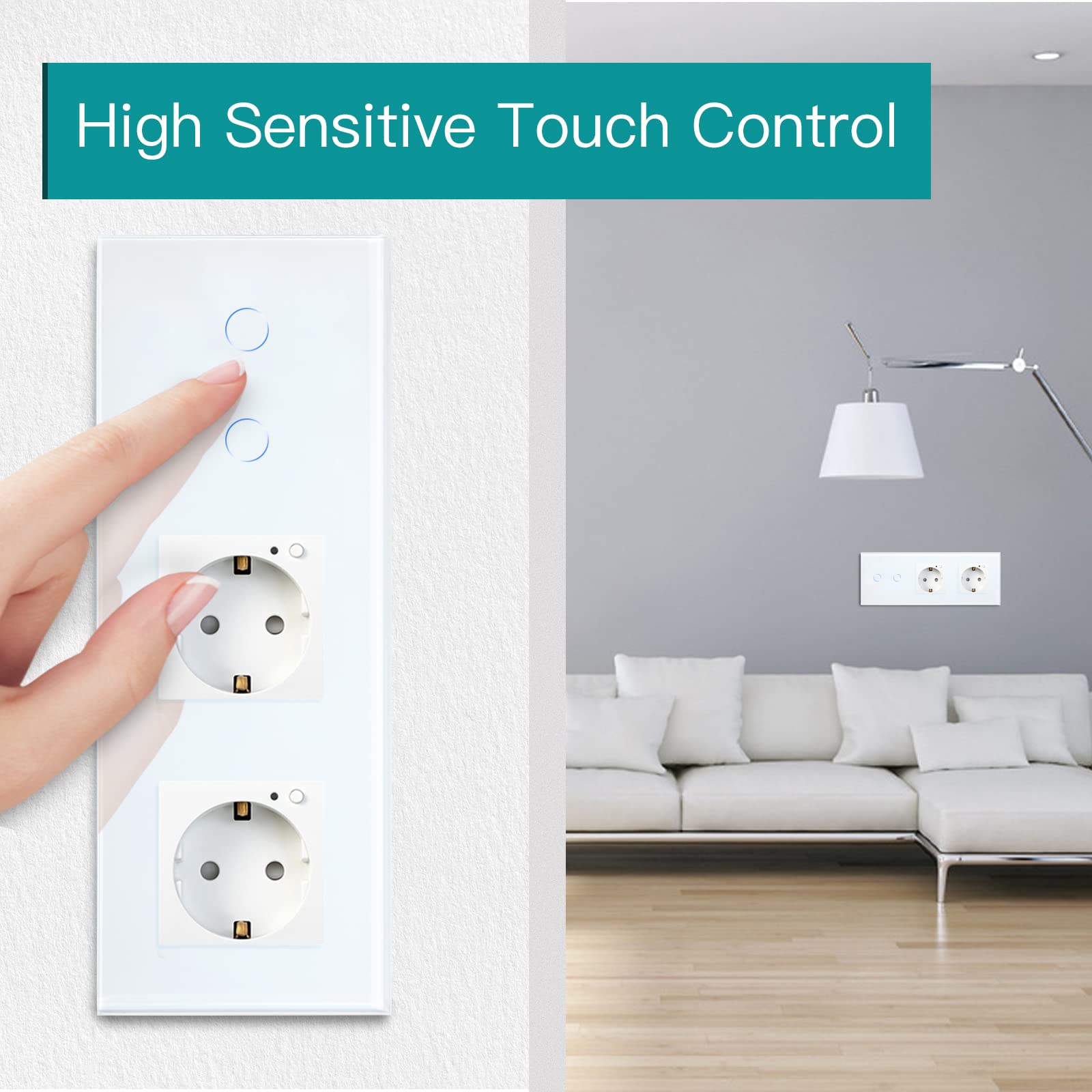 BSEED Interruttore della luce Smart Touch Alexa, con doppia presa WiFi, 2 vie, 1 via (neutro richiesto), lavoro con Tuya Alexa/Google Home, bianco