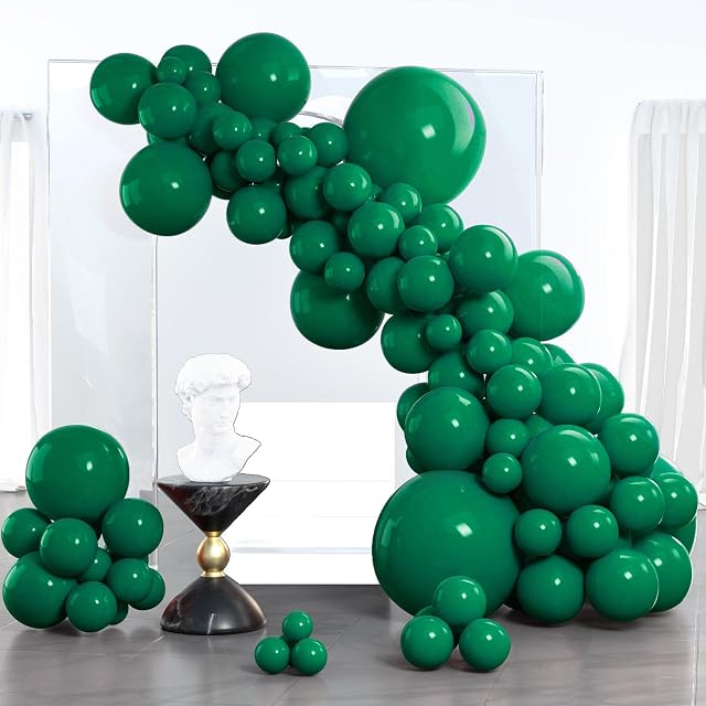 PartyWoo Dark Green Balloons, 102 pcs Green Balloons Different Sizes Pack of 18 Inch 12 Inch 10 Inch 5 Inch for Balloon Garland as Birthday Decorations, Wedding Decorations, Baby Shower Decorations