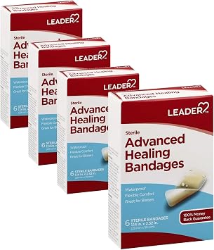 Leader Adhesive Bandages Advanced Healing, Large One Size, 6 Count - Waterproof and Flexible - 4 Pack