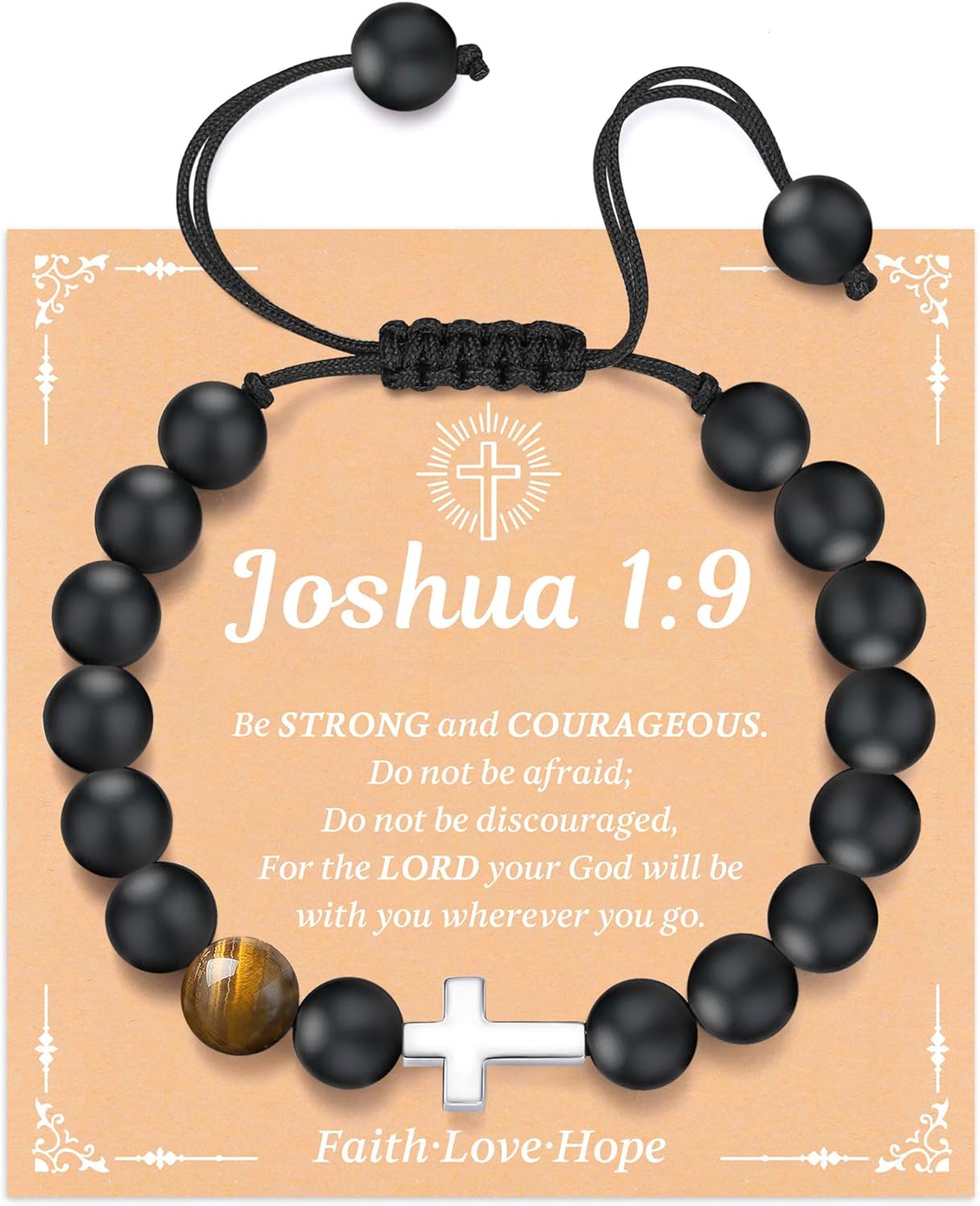925 Sterling Silver Cross Bracelet for Boys, Joshua 1:9 Bracelet for Kids Teens Religious Jewelry for First Communion Baptism Confirmation Birthday, Faith Inspirational Christian Adjustable Bracelets