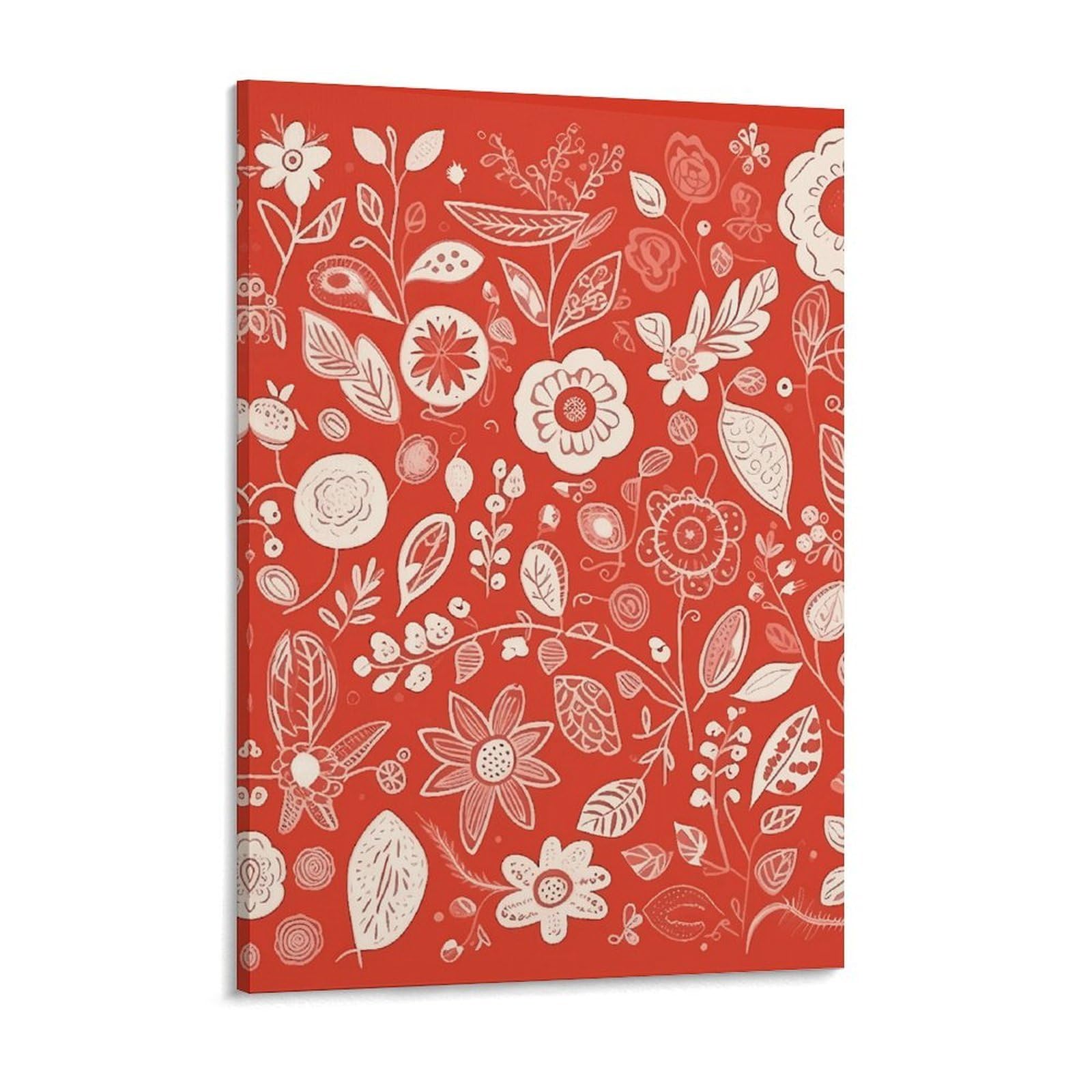 Flowers on Red Background Canvas Wall Art for Bedroom 18x24inch Canvas Prints Artwork for Walls Modern Picture Artwork Painting for Living Room Aesthetic Wall Paintings for Bathroom Kitchen O