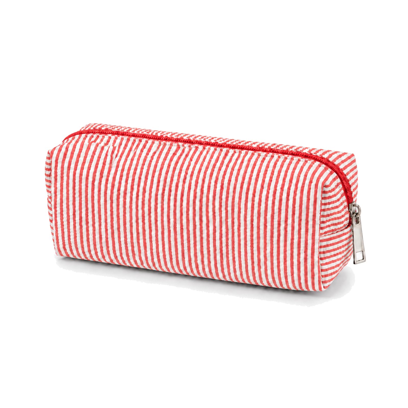 CAYLEKI Large Capacity Striped Pencil Case with Full-Opening Zipper - Lightweight Red White Nylon Organiser for School Office Stationery, Makeup Cosmetics Bag and Travel Essentials Accessories
