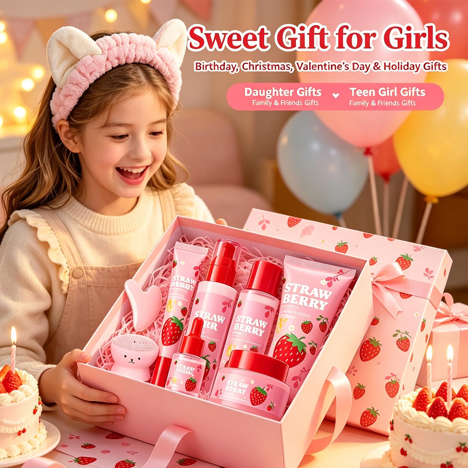 9Pcs Strawberry Skin Care Set for Girls Teen, Skin Care for Kids 10-12