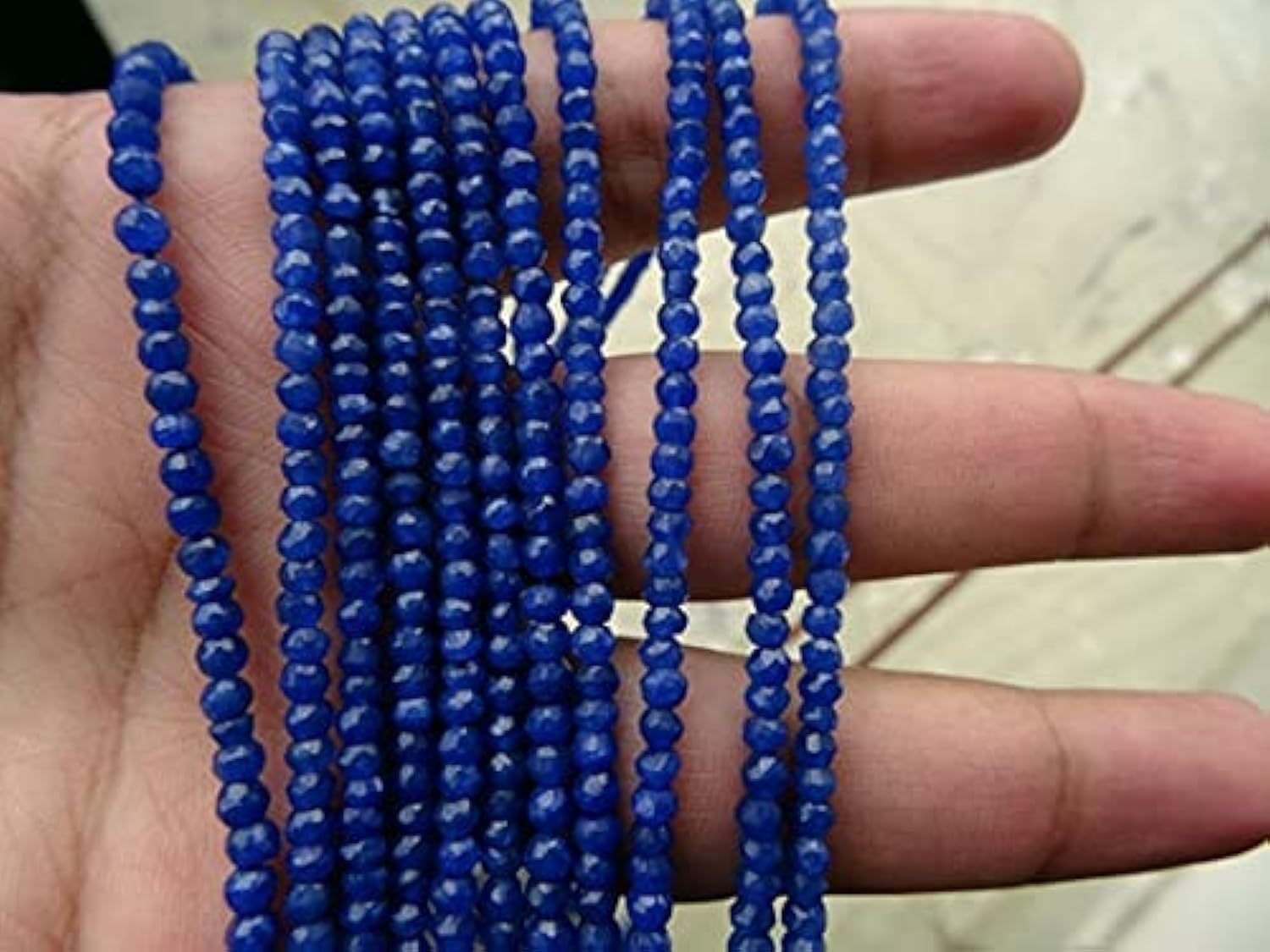 Saphir bleu perles micro facettées rondelles 3mm fil 13 pouces pour fabrication bijoux