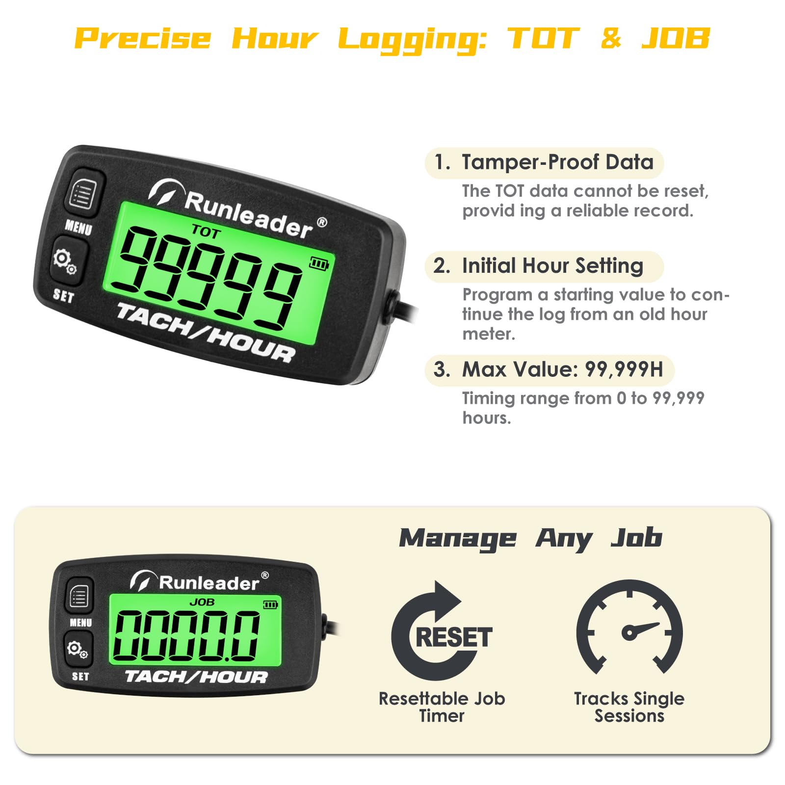 Tachymètre-Compteur Numérique : Batterie Remplaçable, Rappel Maintenance, Jauge RPM Rétroéclairée, pour Moteur Hors-Bord, VTT, Génétatrice, Tondeuse, Moto, Tronçonneuse, Autres Moteurs à Gaz