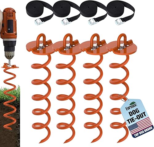 Miniatura 11 de Eurmax USA Paquete de 4 Estacas en Espiral de Servicio Pesado Kit de Anclaje Tornillo de Anclaje de Hielo para Trampolín, Tiendas de Campaña, Lonas