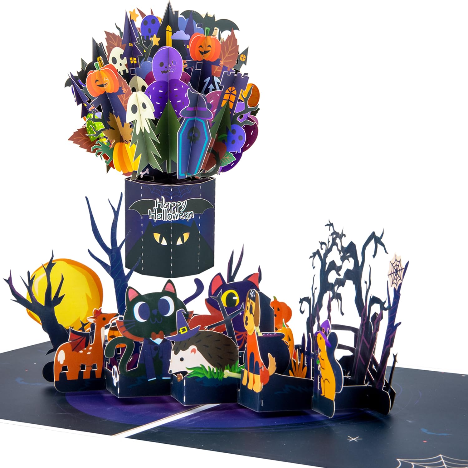 Magic Ants2 Pack 3D Pop-Up Halloween Bouquet Greeting Card and Black Cat Halloween Card – Fun and Spooky Greeting Card for Halloween Lovers, Kids, Friends – Includes Envelope