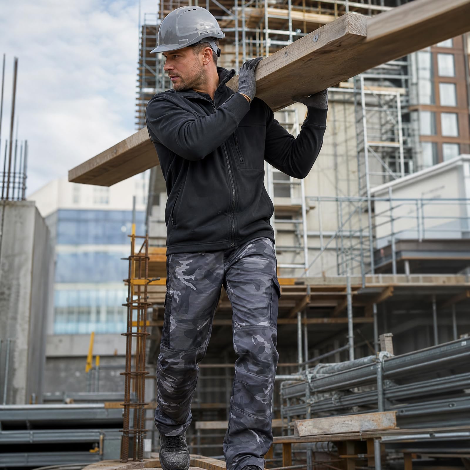 WORK IDEA Pantalon de Travail Homme Camouflage Cargo - Survêtement Résistant avec Poches Renforcées aux Genoux Randonnée et Jardinage