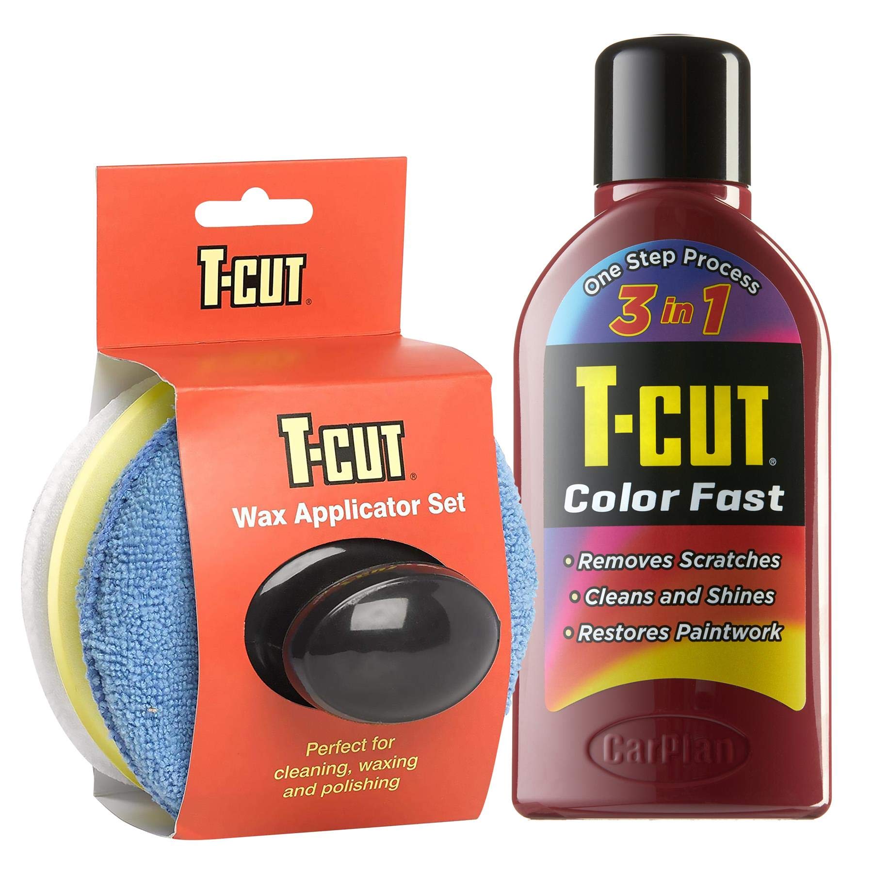 T-Cut Color Fast Dark Red Scratch Remover, Paintwork Restorer, Car Polish, 500 ml plus Wax Applicator Set with Handle