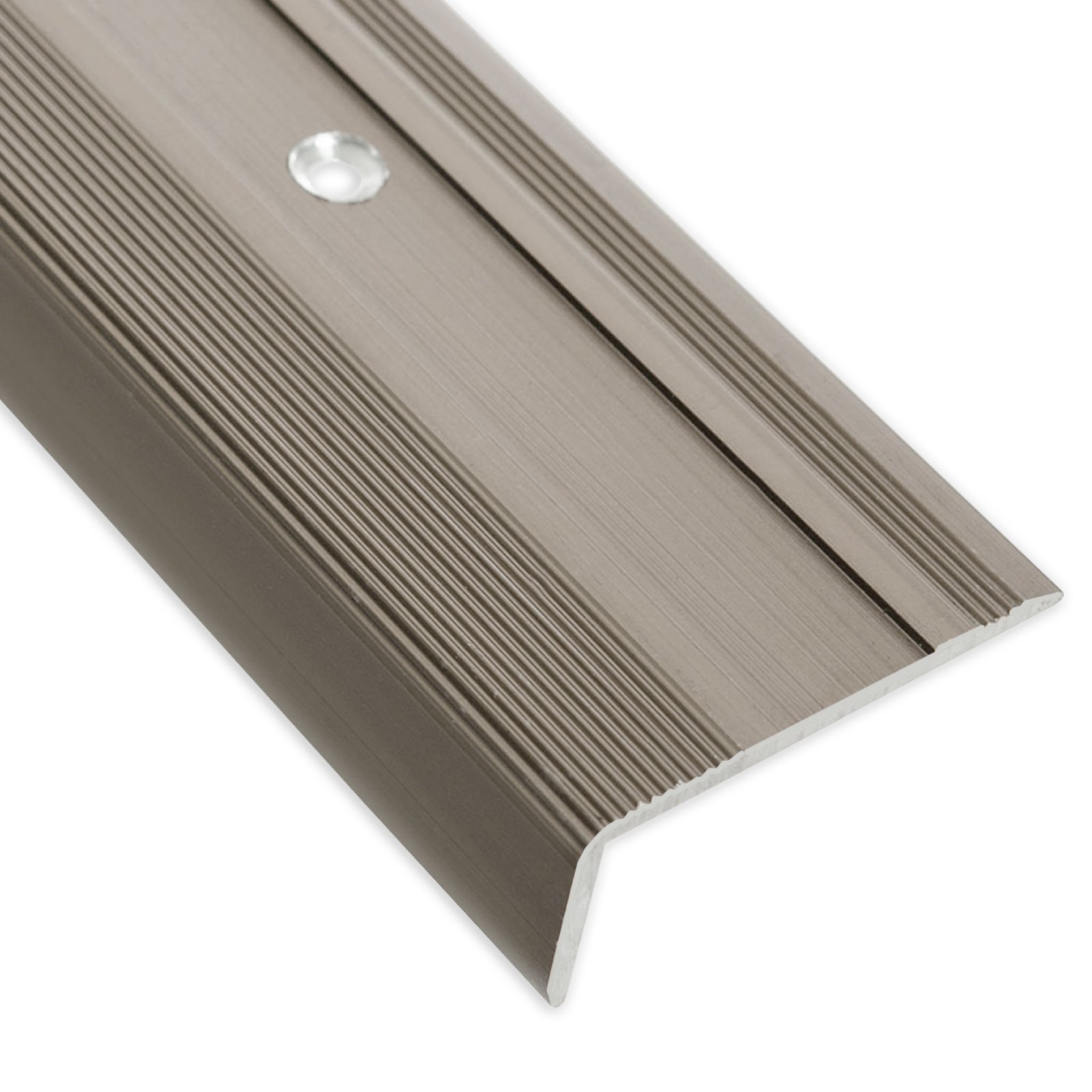 Floordirekt Perfil de borde de escalera de aluminio 134 cm de largo, 1 pieza, incluye tornillos y tacos, perfil de borde de escalón preperforado en forma de L, perfil de ángulo de 37 mm de ancho x 17