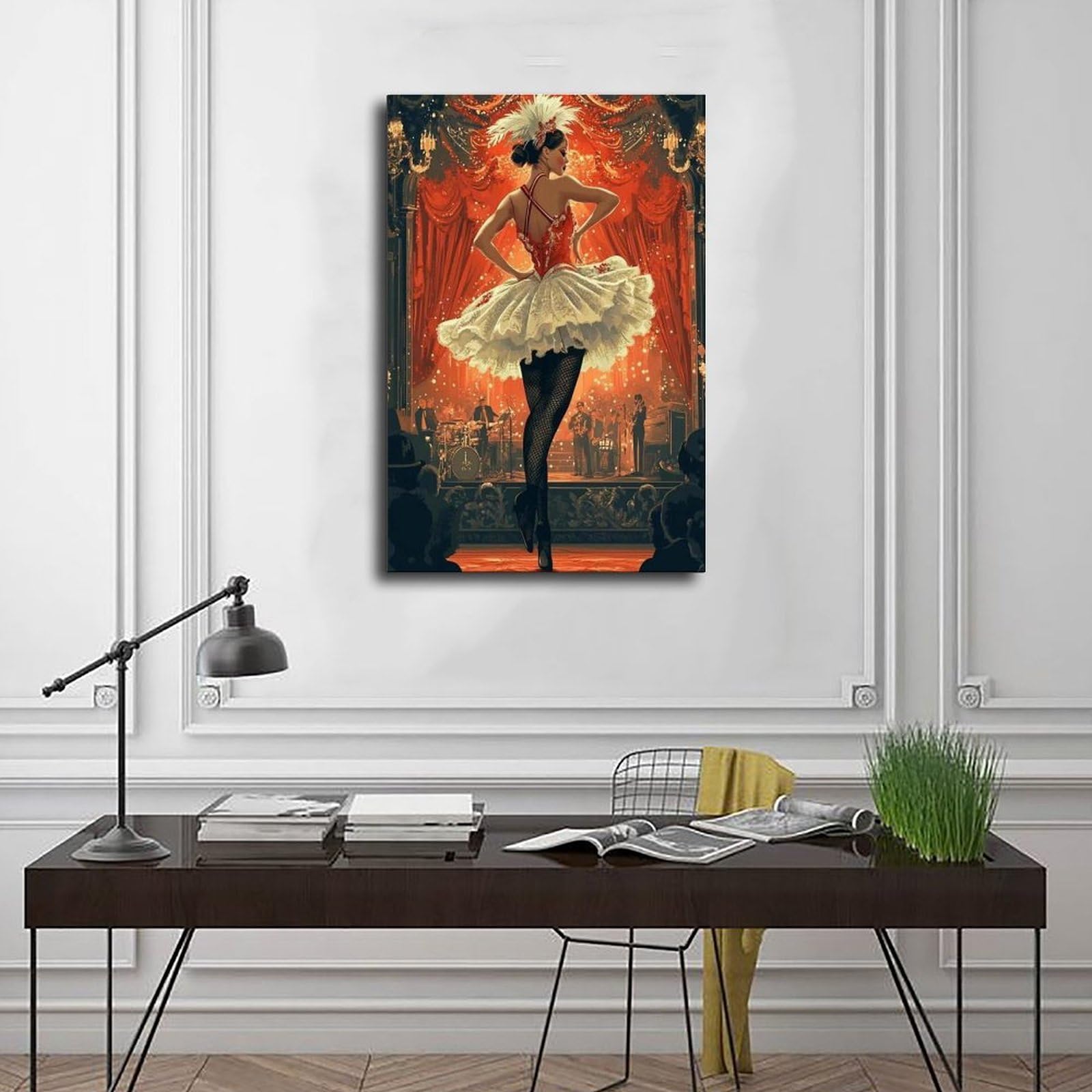 Stampa artistica su tela con illustrazione di cabaret francese, Cancan Dance, decorazione per camera da letto, ufficio, camera da letto, regalo, 60 x 90 cm
