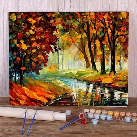 Amazon Diy油絵アクリル絵の具 Diy キャンバスペインティング 数字 アクリル絵画 アートクラフト ホームウォールデコレーション ペイント 番号 落ち葉 16 W X L Without Frame 絵具 通販