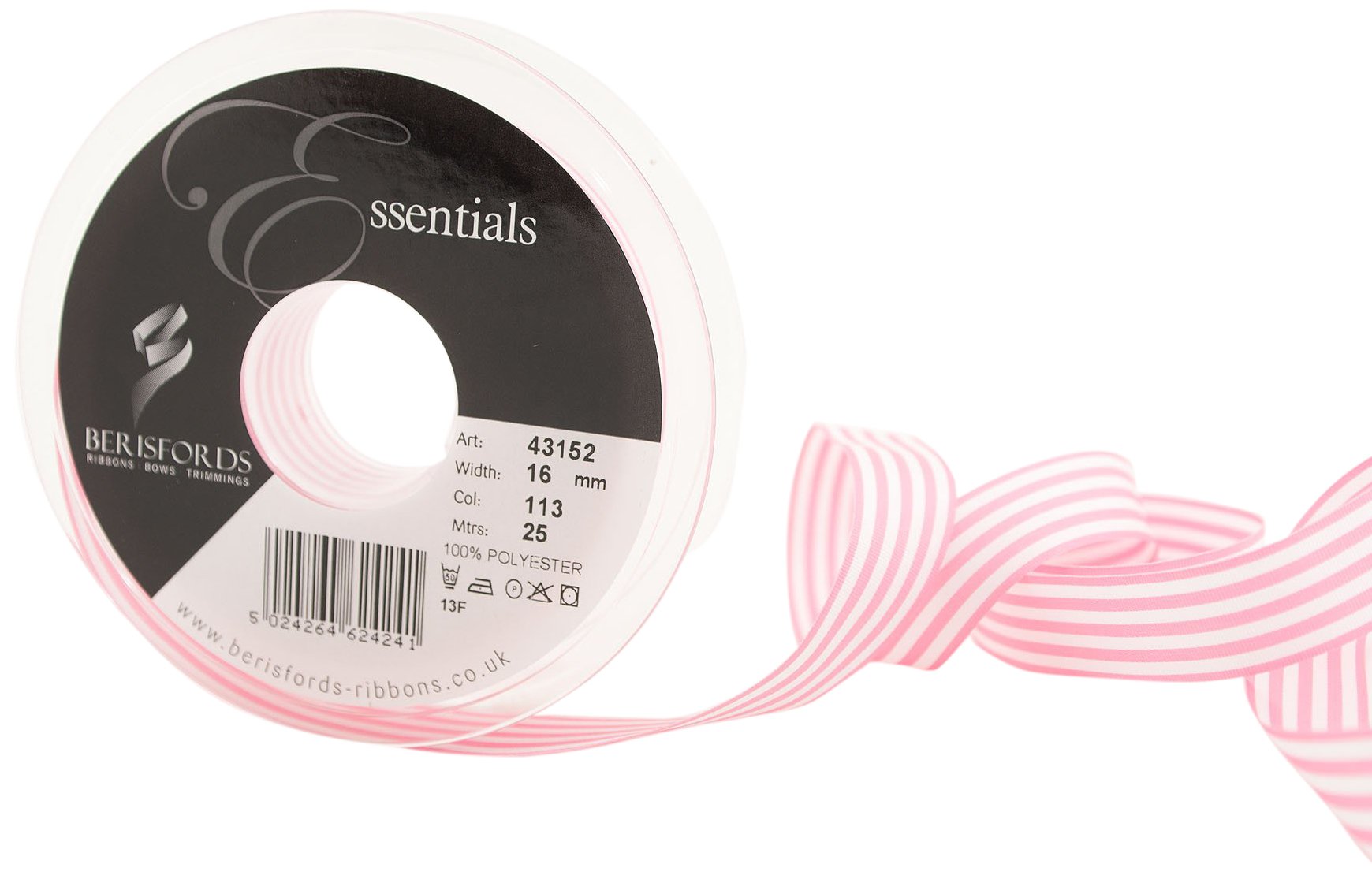 Berisfords 43152 25 m x 16 mm Crisp Stripes Ribbon, Pink