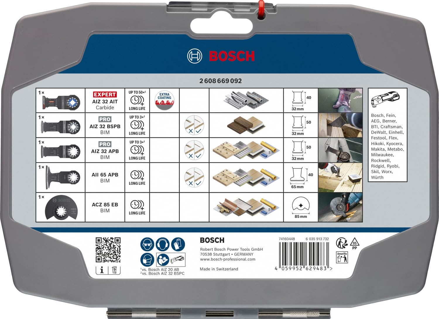 Bosch 5x Schneid-Set, 5-tlg. (für Edelstahl, Stahl, 160 x 222 mm, Professional Zubehör Multifunktionswerkzeug)