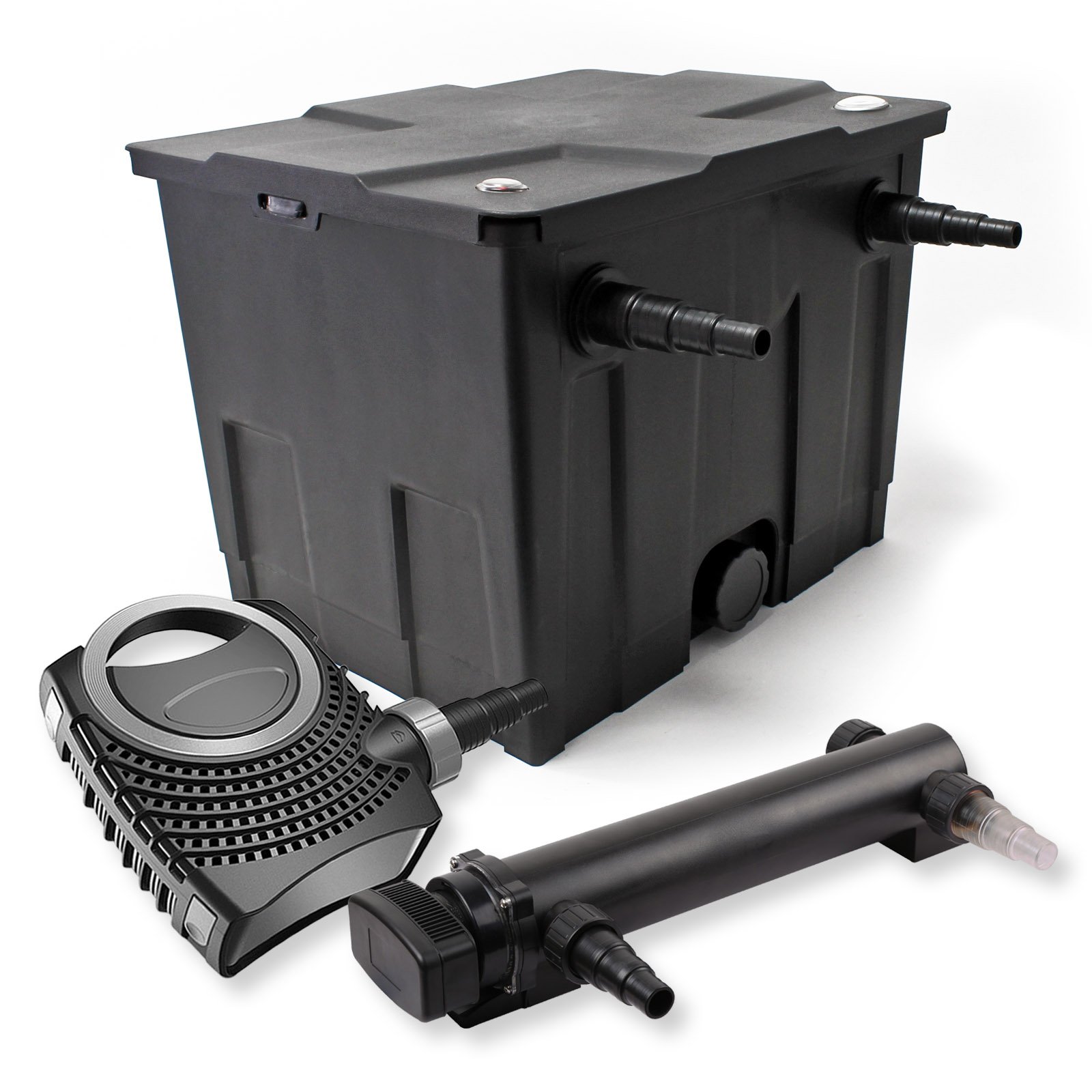SunSun Komplettset: CBF-350 Teichfilter bis 12000 L Teichfilteranlage als Durchlauffilter, NEO7000 SuperEco Teichpumpe 7000l/h 50W, CUV-324 Teichklärer UVC Klärer mit 24W