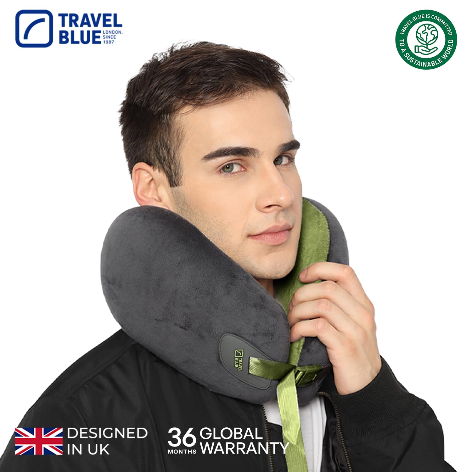 Travel Blue Infinity - Cuscino cervicale ergonomico in memory foam con supporto a 360°, per un sonno indisturbato, materiale lussuoso e ipoallergenico