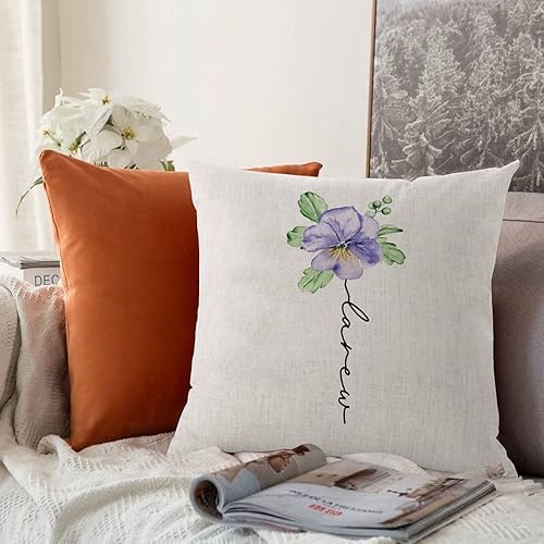 Miniatura 7 de Funda de almohada de flores de febrero de 18 x 18 pulgadas, flor de nacimiento personalizada con nombres, regalos para mamá abuela, regalos de
