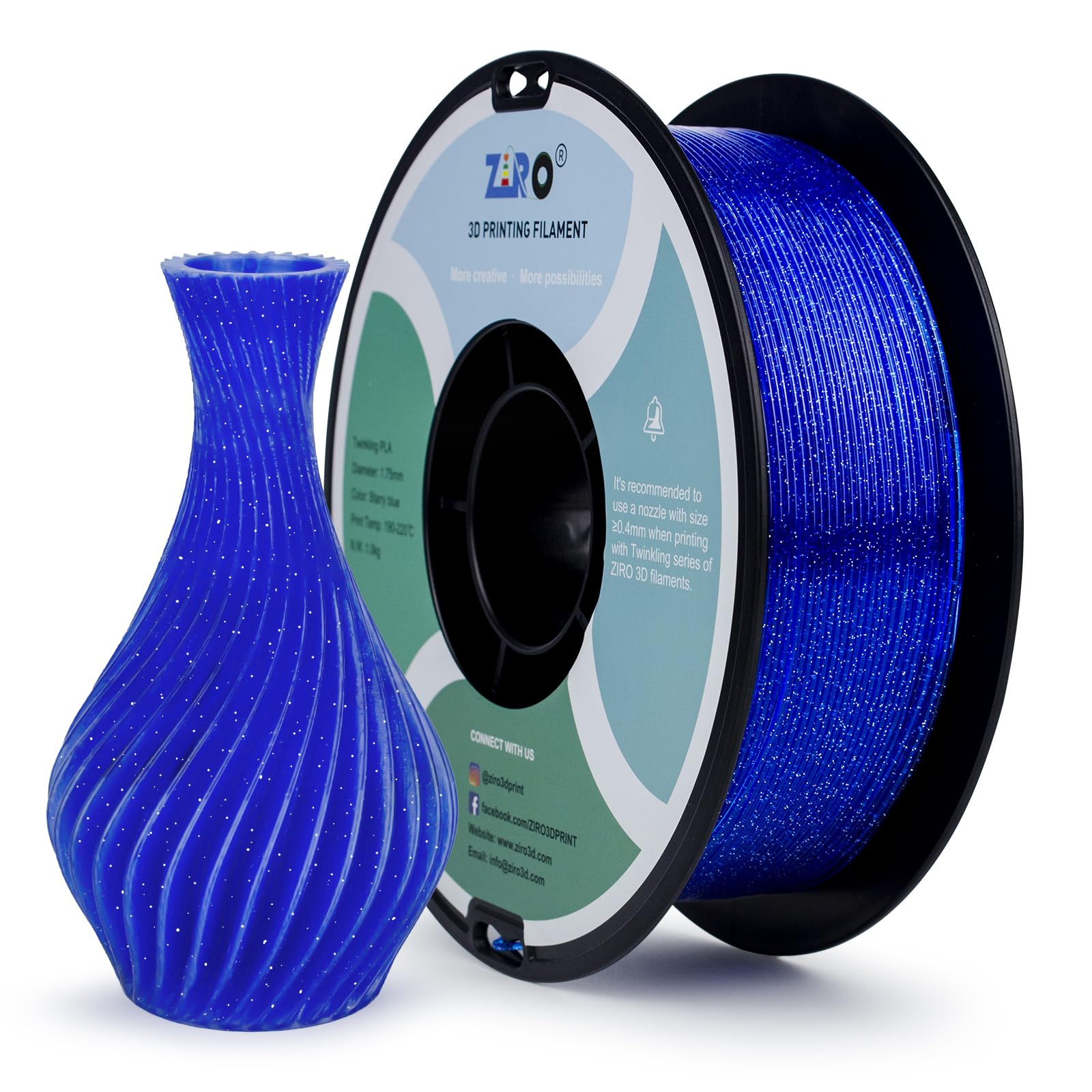 Filamento Ziro Pla Glitter 1,75 Mm Filamento Stampante 3D Pla 1,75 Mm Serie Di Colori Scintillanti 1 Kg, Precisione Dimensionale +/- 0,05 Mm,Blu-image